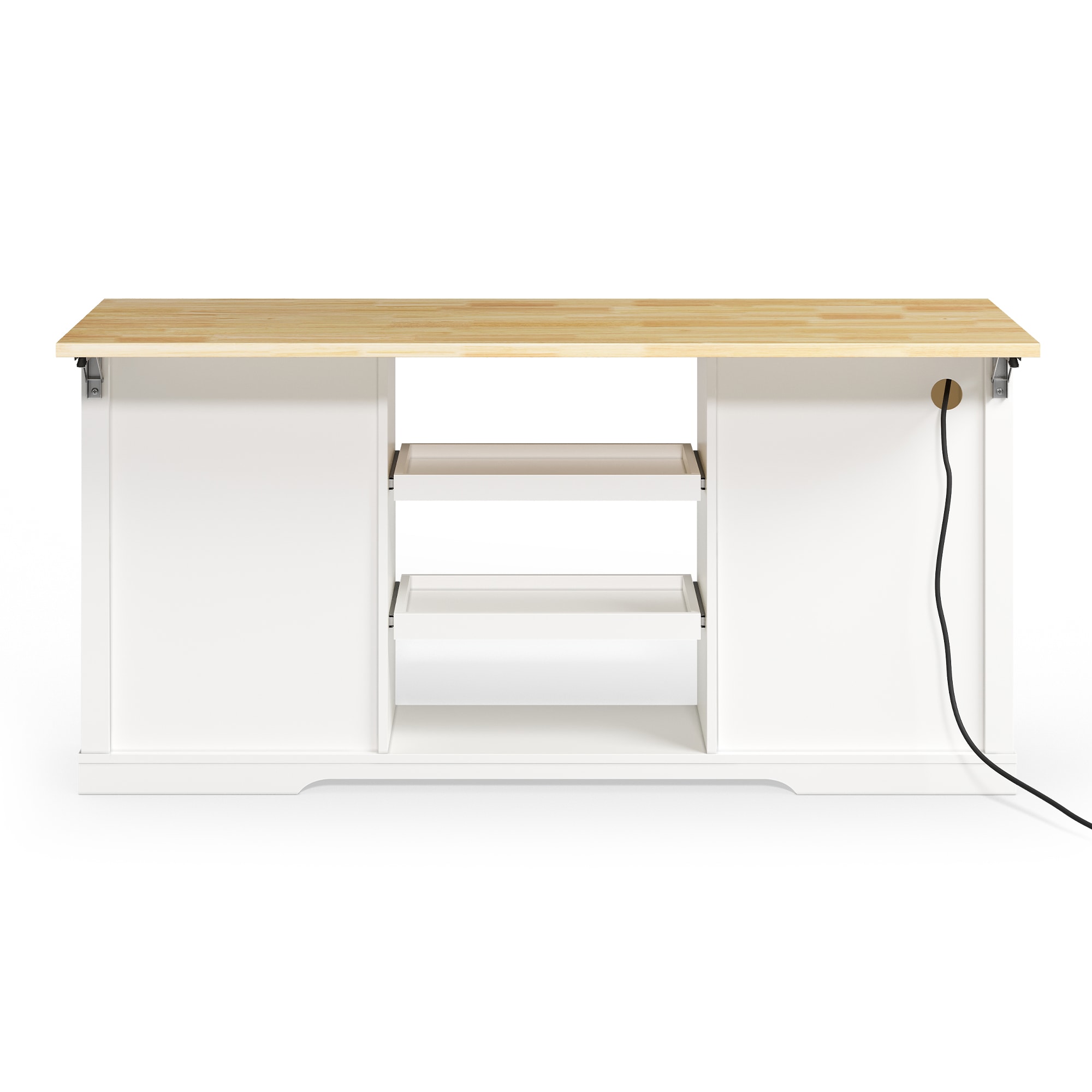 Kitchen Island With Storage Drop Leaf And Power Outlet White_voghion.com